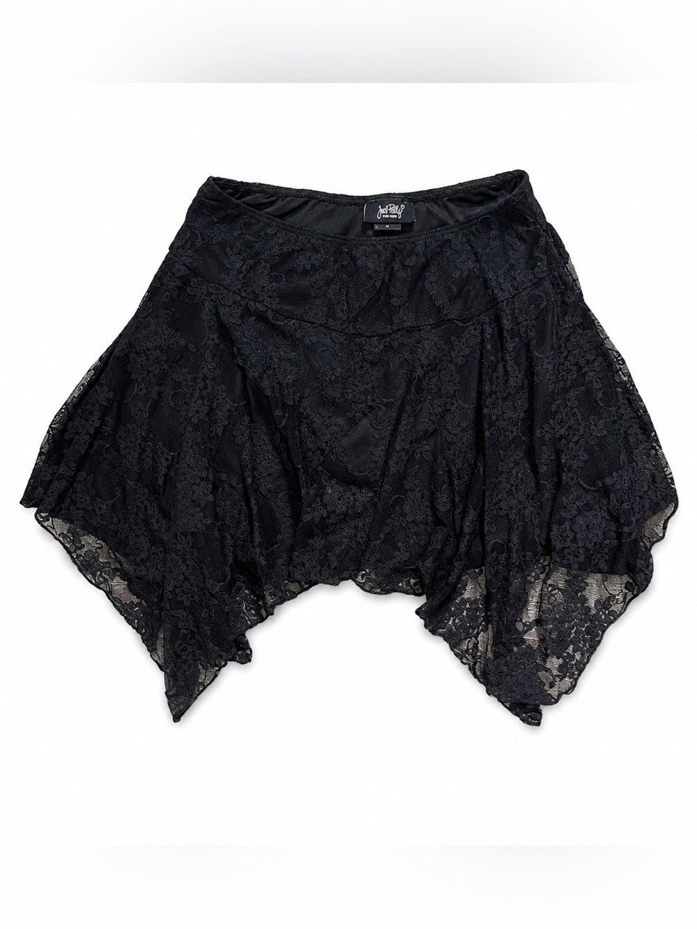 Just Polly Black Lace Mini Handkerchief Skirt | Medium